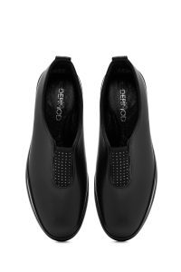 کفش زنانه چرم مشکی نگین‌دار لژدار راحتی دری مد