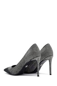 کفش زنانه چرم مشکی نگین‌دار پاشنه‌نازک استیلتو دری مد