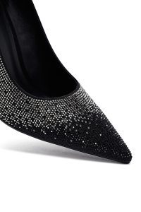 کفش زنانه چرم مشکی نگین‌دار پاشنه‌نازک استیلتو دری مد