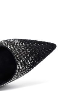 کفش زنانه چرم مشکی نگین‌دار پاشنه‌نازک استیلتو دری مد