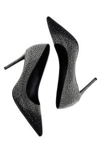 کفش زنانه چرم مشکی نگین‌دار پاشنه‌نازک استیلتو دری مد