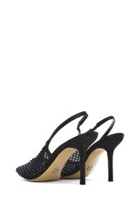 کفش زنانه چرم مشکی نگین‌دار پشت‌باز پاشنه‌نازک دری مد