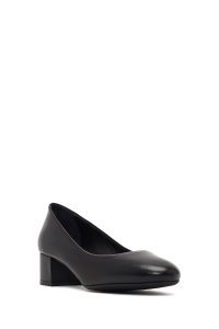 کفش زنانه چرم مشکی پاشنه‌بلند ضخیم دری مد