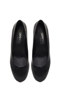 کفش زنانه چرم مشکی پاشنه‌بلند ضخیم دری مد