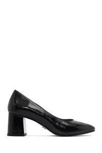 کفش زنانه چرم مشکی پاشنه‌بلند ضخیم دری مد