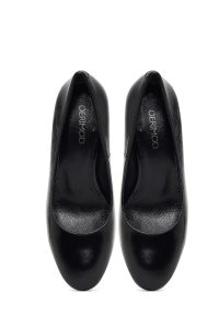 کفش زنانه چرم مشکی پاشنه‌بلند ضخیم دری مد