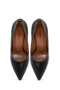 کفش زنانه چرم مشکی پاشنه‌نازک استیلتو دری مد