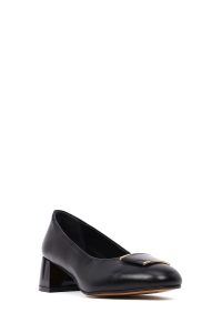 کفش زنانه چرم مشکی پاشنه‌کوتاه ضخیم دری مد