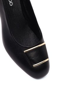 کفش زنانه چرم مشکی پاشنه‌کوتاه ضخیم دری مد