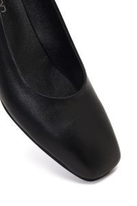 کفش زنانه چرم مشکی پاشنه‌کوتاه ضخیم دری مد