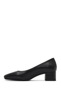 کفش زنانه چرم مشکی پاشنه‌کوتاه ضخیم دری مد