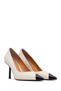 کفش زنانه چرم کرم پاشنه‌نازک استیلتو دری مد