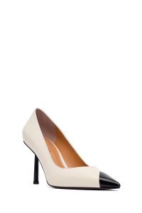 کفش زنانه چرم کرم پاشنه‌نازک استیلتو دری مد