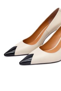 کفش زنانه چرم کرم پاشنه‌نازک استیلتو دری مد