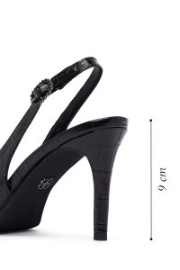 کفش زنانه کروکو مشکی پشت‌باز پاشنه‌نازک دری مد