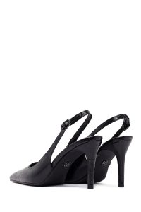 کفش زنانه کروکو مشکی پشت‌باز پاشنه‌نازک دری مد