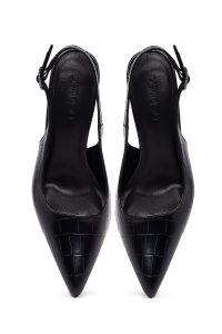 کفش زنانه کروکو مشکی پشت‌باز پاشنه‌نازک دری مد