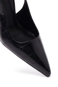 کفش زنانه کروکو مشکی پشت‌باز پاشنه‌نازک دری مد