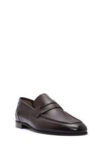 کفش لوفر رسمی مردانه قهوه‌ای چرمی دری مد