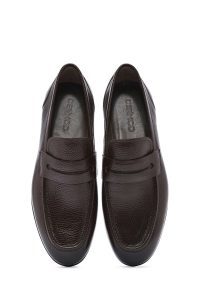 کفش لوفر رسمی مردانه قهوه‌ای چرمی دری مد