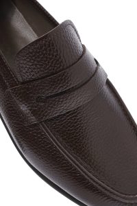 کفش لوفر رسمی مردانه قهوه‌ای چرمی دری مد