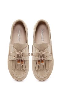 کفش لوفر زنانه جیر بژ منگوله‌دار دری مد