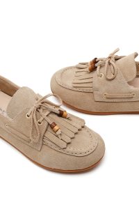 کفش لوفر زنانه جیر بژ منگوله‌دار دری مد