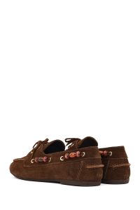 کفش لوفر زنانه جیر قهوه‌ای با جزئیات اکسسوری دری مد