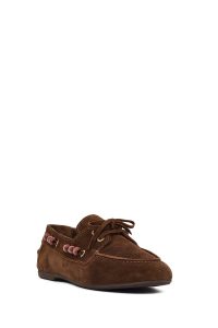 کفش لوفر زنانه جیر قهوه‌ای با جزئیات اکسسوری دری مد