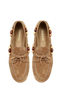 کفش لوفر زنانه جیر قهوه‌ای با جزئیات اکسسوری دری مد