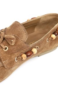 کفش لوفر زنانه جیر قهوه‌ای با جزئیات اکسسوری دری مد