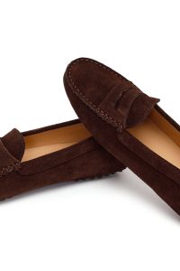 کفش لوفر زنانه جیر قهوه‌ای دری مد