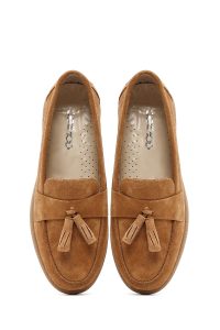 کفش لوفر زنانه جیر قهوه‌ای راحتی دری مد