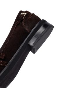 کفش لوفر زنانه جیر قهوه‌ای سگک‌دار دری مد