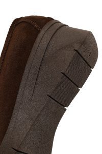 کفش لوفر زنانه جیر قهوه‌ای سگک‌دار لژدار راحتی دری مد