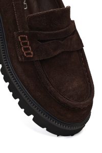 کفش لوفر زنانه جیر قهوه‌ای لژدار دری مد