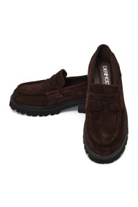 کفش لوفر زنانه جیر قهوه‌ای لژدار دری مد