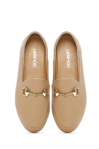 کفش لوفر زنانه چرم بژ دری مد