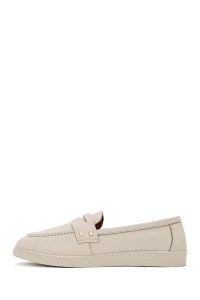 کفش لوفر زنانه چرم بژ دری مد