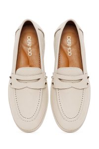 کفش لوفر زنانه چرم بژ دری مد