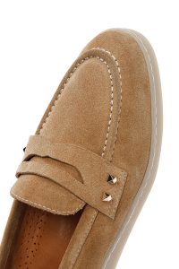 کفش لوفر زنانه چرم جیر بژ با نگین دری مد