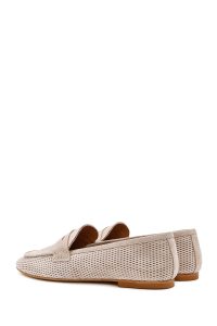 کفش لوفر زنانه چرم جیر بژ توری دری مد