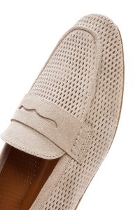 کفش لوفر زنانه چرم جیر بژ توری دری مد