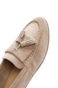 کفش لوفر زنانه چرم جیر بژ دری مد