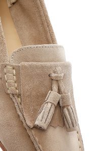 کفش لوفر زنانه چرم جیر بژ دری مد