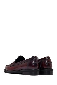 کفش لوفر زنانه چرم زرشکی مدل ماسکولن دری مد