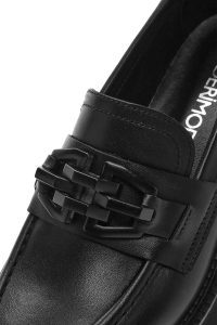 کفش لوفر زنانه چرم مشکی زیره ضخیم دری مد