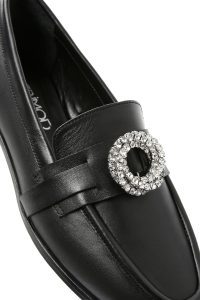 کفش لوفر زنانه چرم مشکی سگک‌دار دری مد