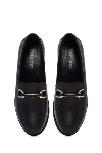 کفش لوفر زنانه چرم مشکی سگک‌دار لژدار راحتی دری مد