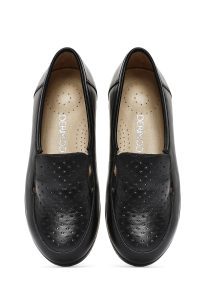 کفش لوفر زنانه چرم مشکی طبی لژدار دری مد